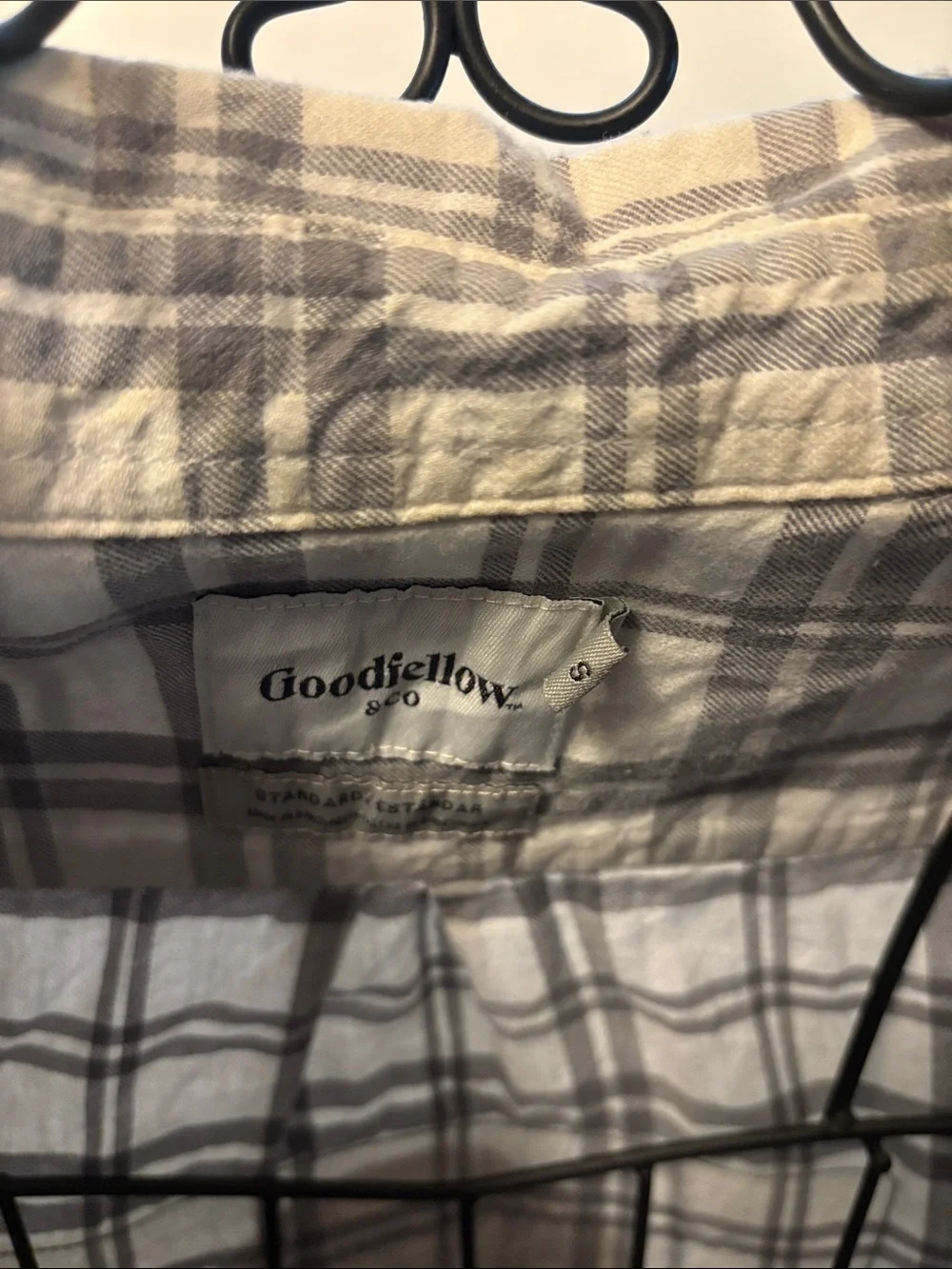 Handmade one of a kind Yellowstone Plaid Patch Back Button-Up Shirt - White/Grey - Picture 4 of 6